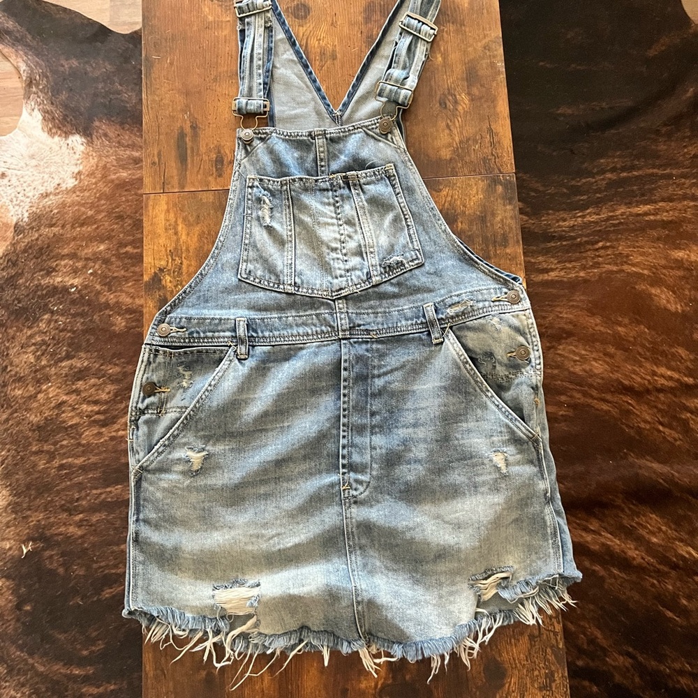 We The Free Light Blue Denim overalls Dress